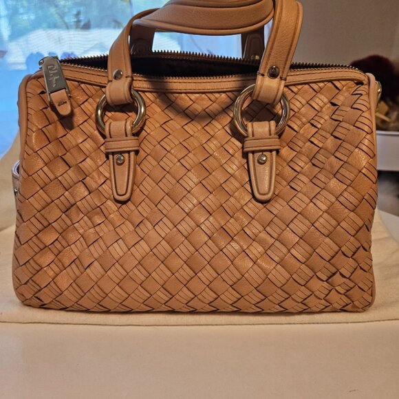 Cole Haan Small Tan Satchel Woven Leather - Picture 1 of 12